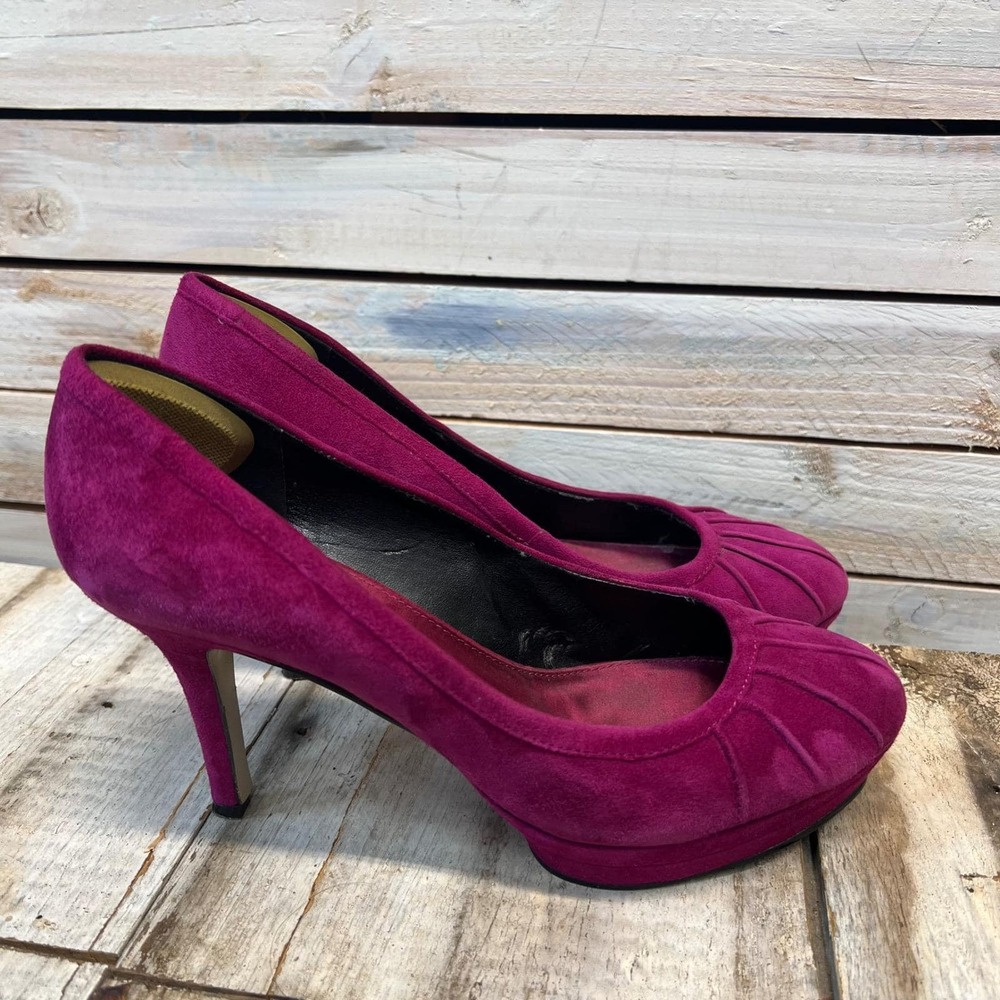 Vintage Nine West Pink Suede Y2K Platform Pumps Round Toe Stiletto Heels 8